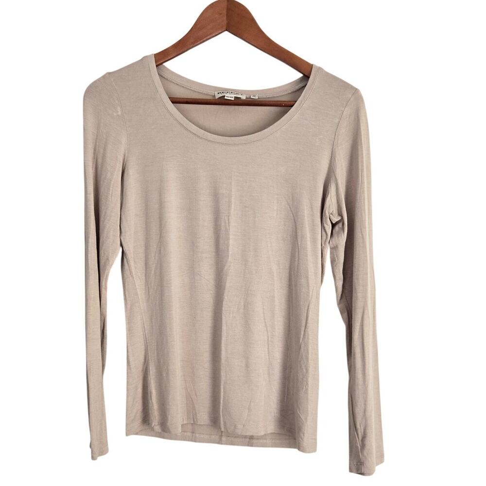 Taupe Scoop Neck Long‑Sleeve Top Quiet Luxury Minimalist Normcore Chic Size XS